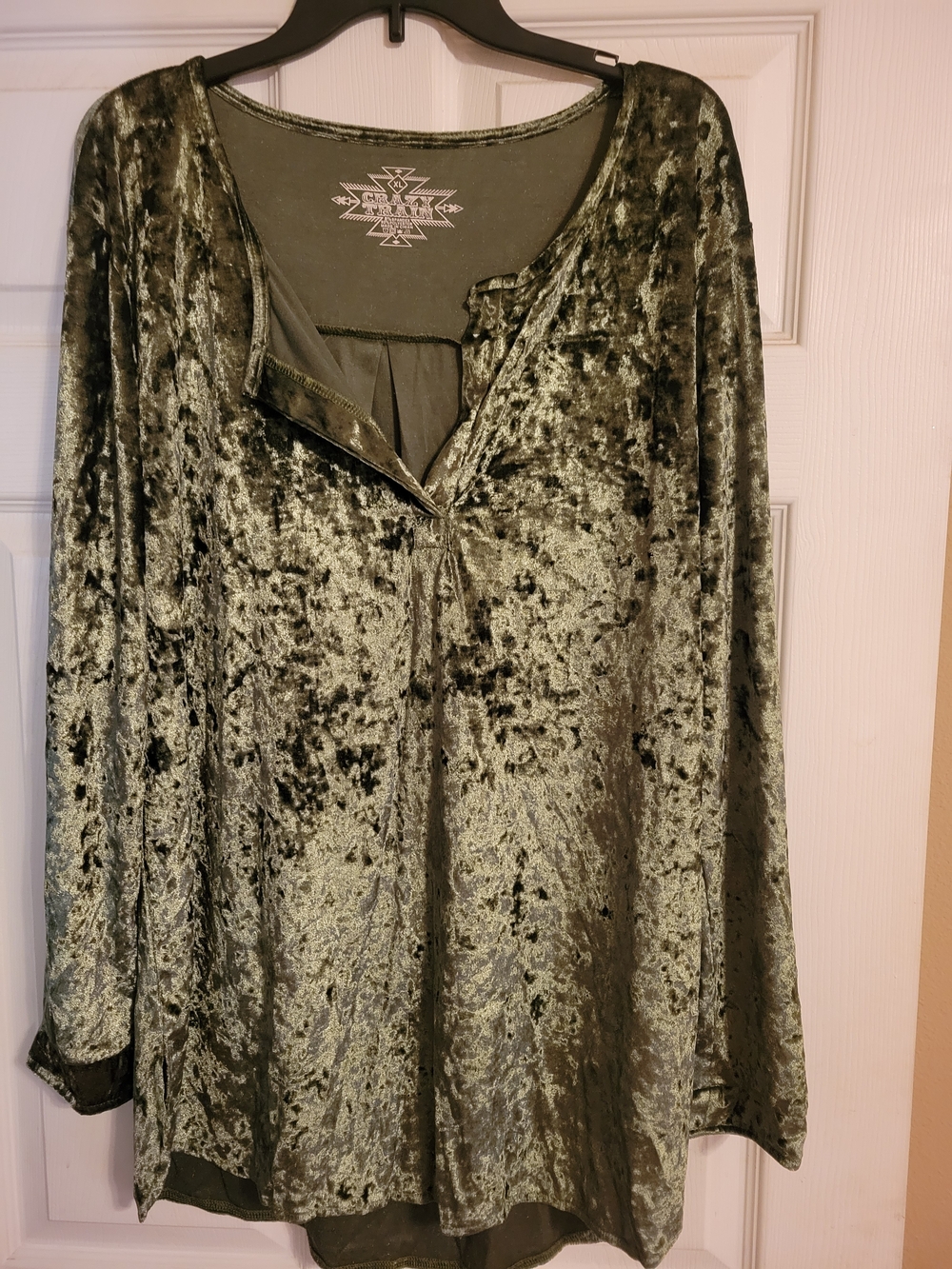 Crazy Train Olive Crushed Velvet Long Sleeve Tunic